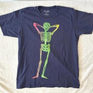 Paul Smith Red Ear Organic Blue Cotton T-Shirt with Colorful Skeleton Print - L